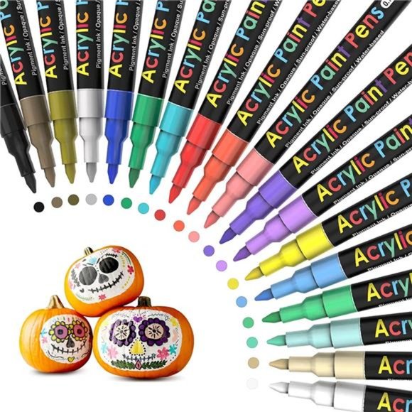Acrylic Paint Pens Paint Markers Set of 18: Fine Point for Rock Painting - Picture 1 of 7